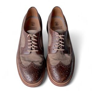Brunello Cucinelli Wingtip Brogue Derby Leather CanvasDuo Dress Work Shoe 42/8.5